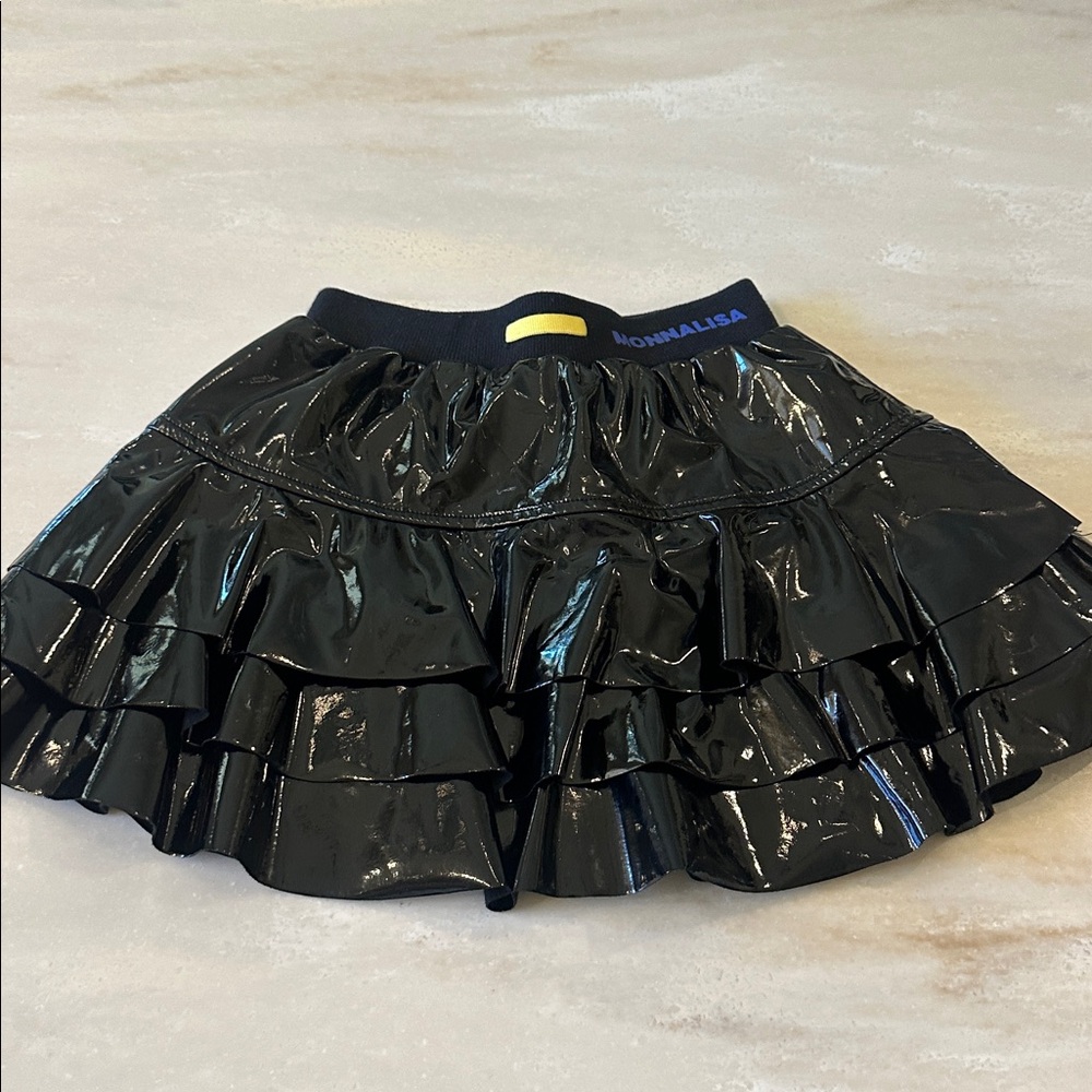 Little girls MonnaLisa Shiny Black Ruffled Skirt